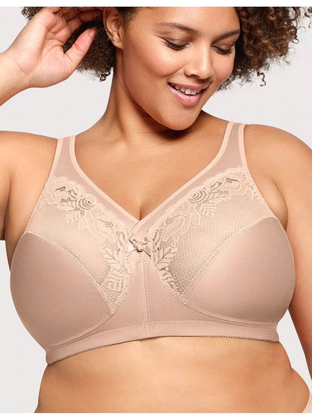 Glamorise Bra 36H US (36G UK) MagicLift Wire Free Minimizer 1003 Nude Beige NWOT
